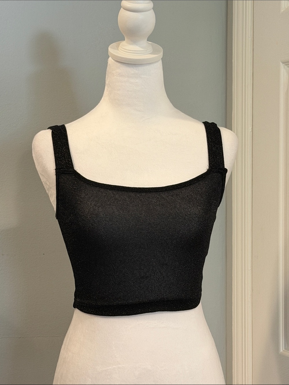 SHEIN Sheer Black Metallic Shimmer Crop Tank Top Sleeveless Party Club Layer XS